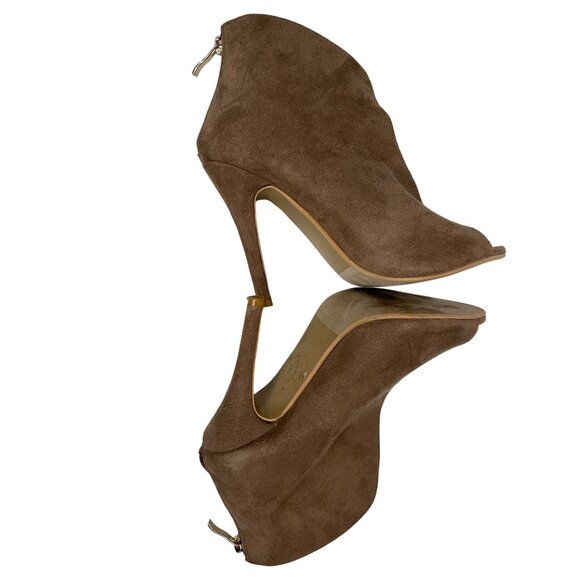 Cape Robbin Tan Suede Peep Toe Stiletto Booties Women’s 5.5 - Picture 7 of 11